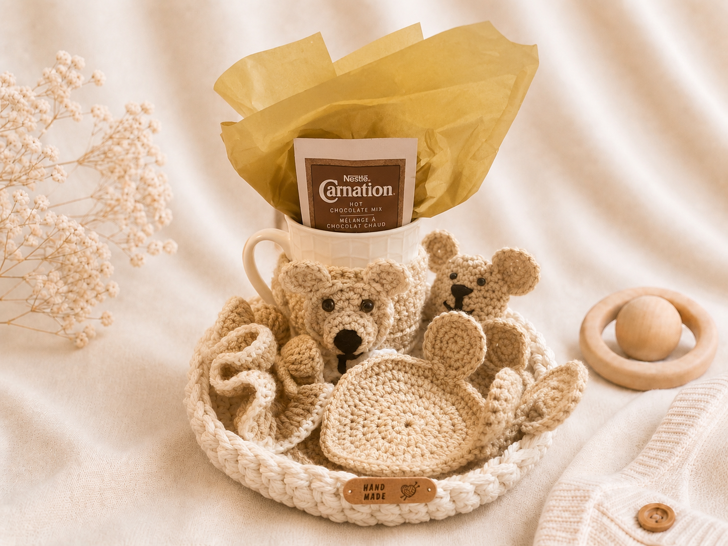 Handcrafted Crochet Bear Gift Basket