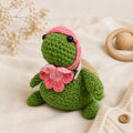 Handcrafted Crochet Turtle with Pink Flower Bonnet