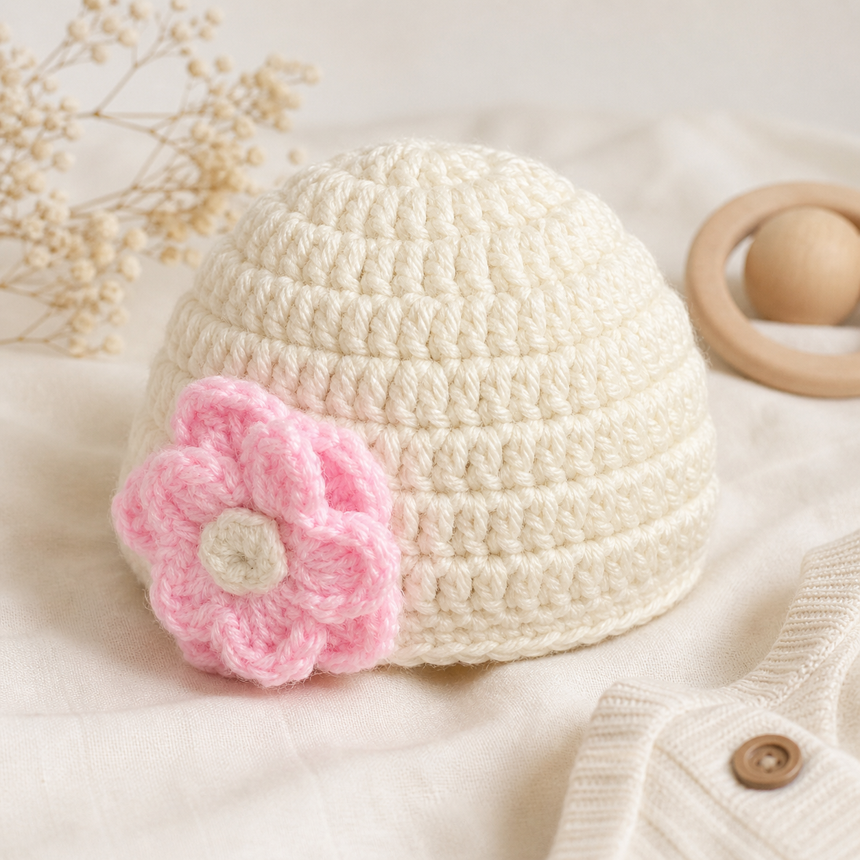 Handcrafted Crochet Baby Hat with Flower