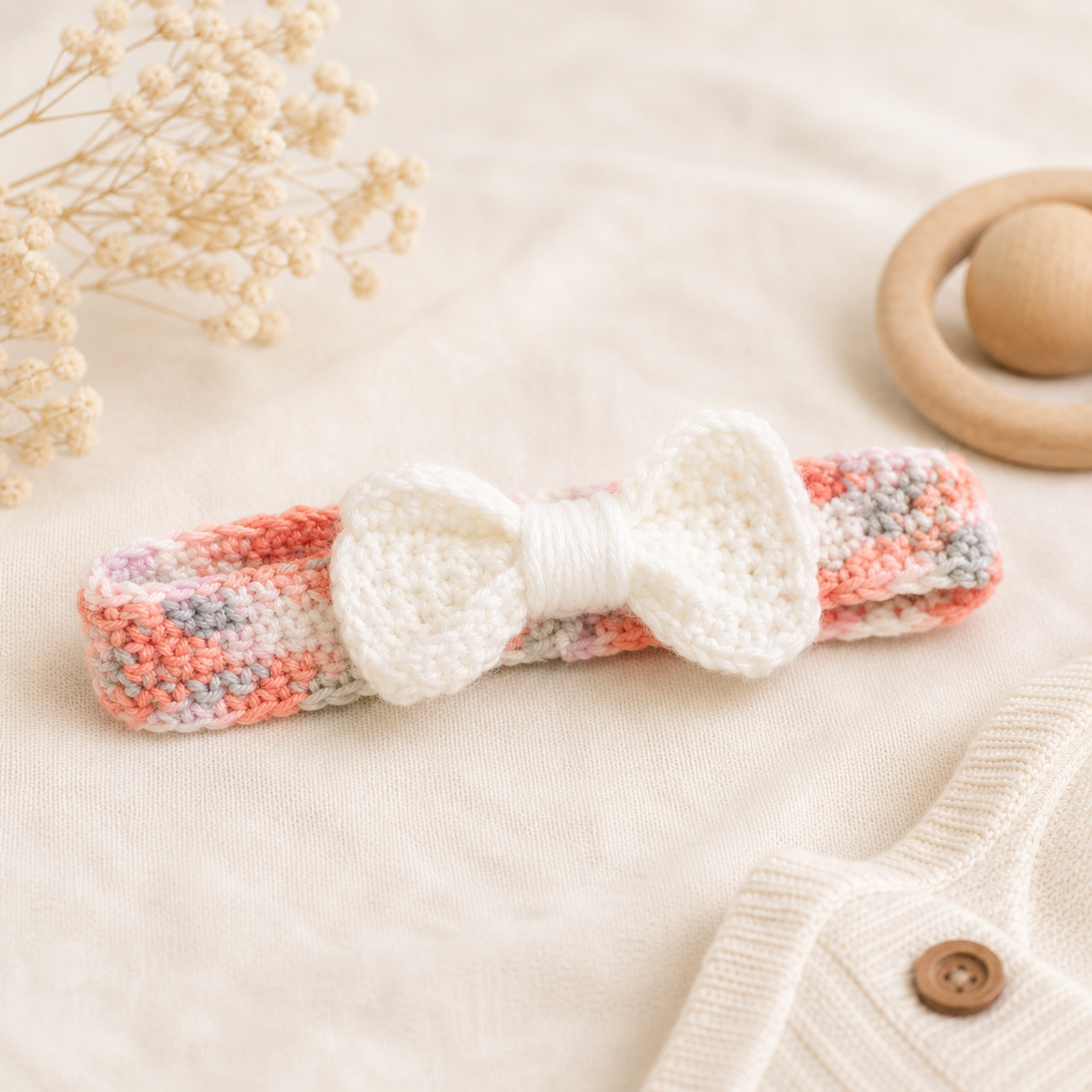 Handcrafted Crochet Baby Headband with Bow or Flower