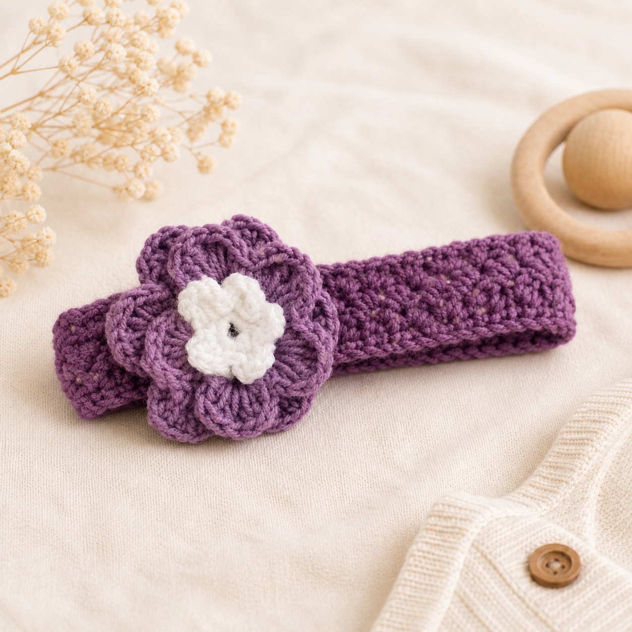 Handcrafted Crochet Baby Headband with Bow or Flower