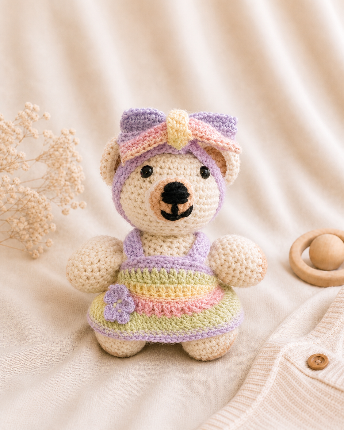 Handcrafted Crochet Rainbow Bear Collectible