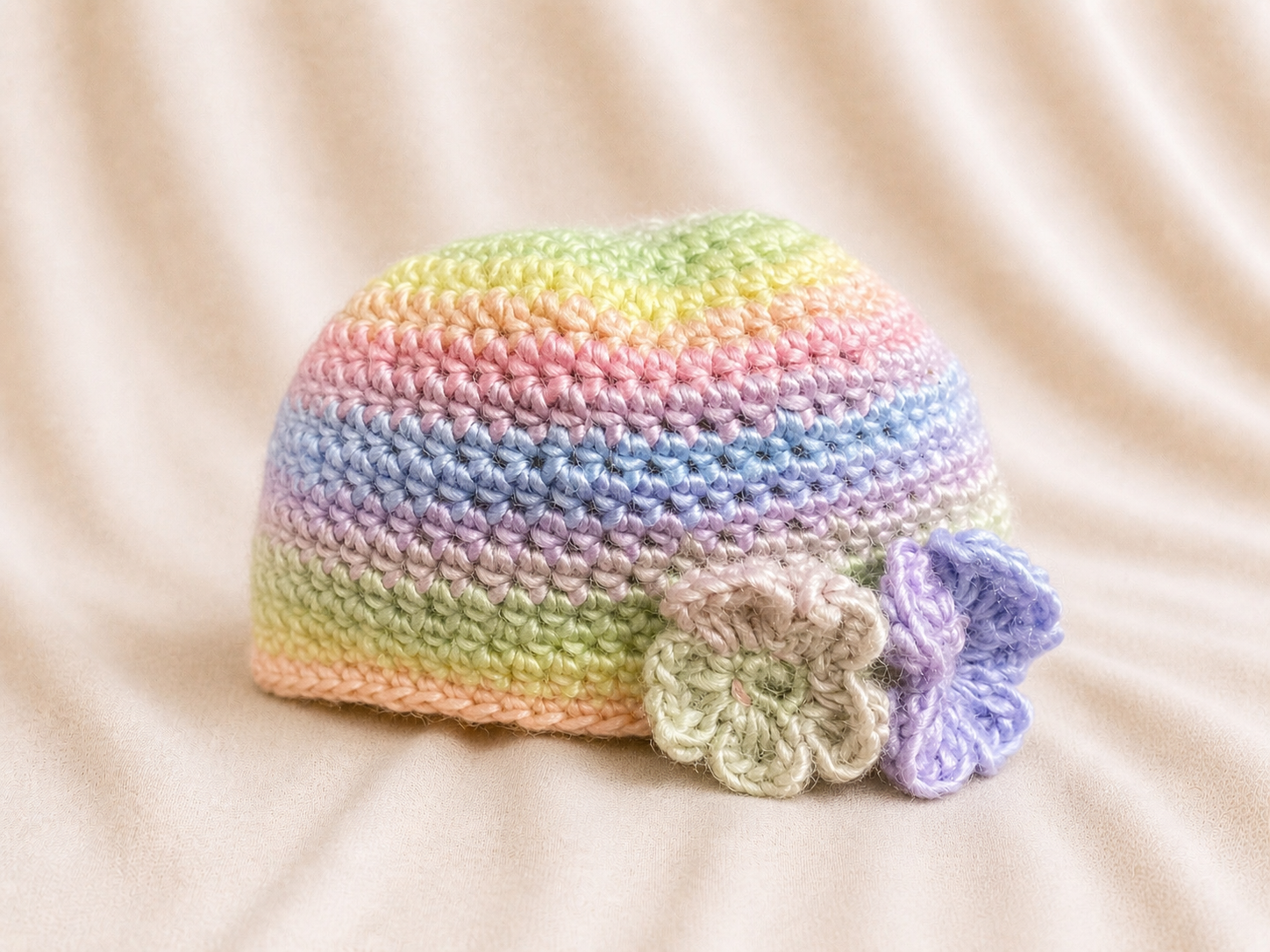 Handcrafted Crochet Rainbow Baby Hat with Flowers