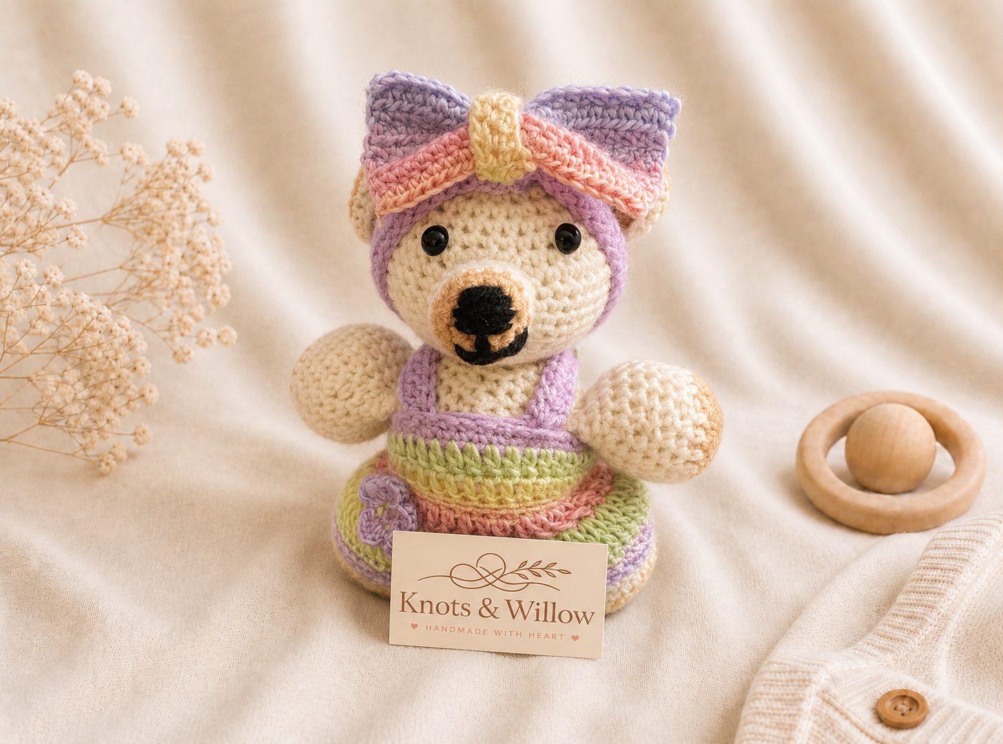 Handcrafted Crochet Rainbow Bear Collectible