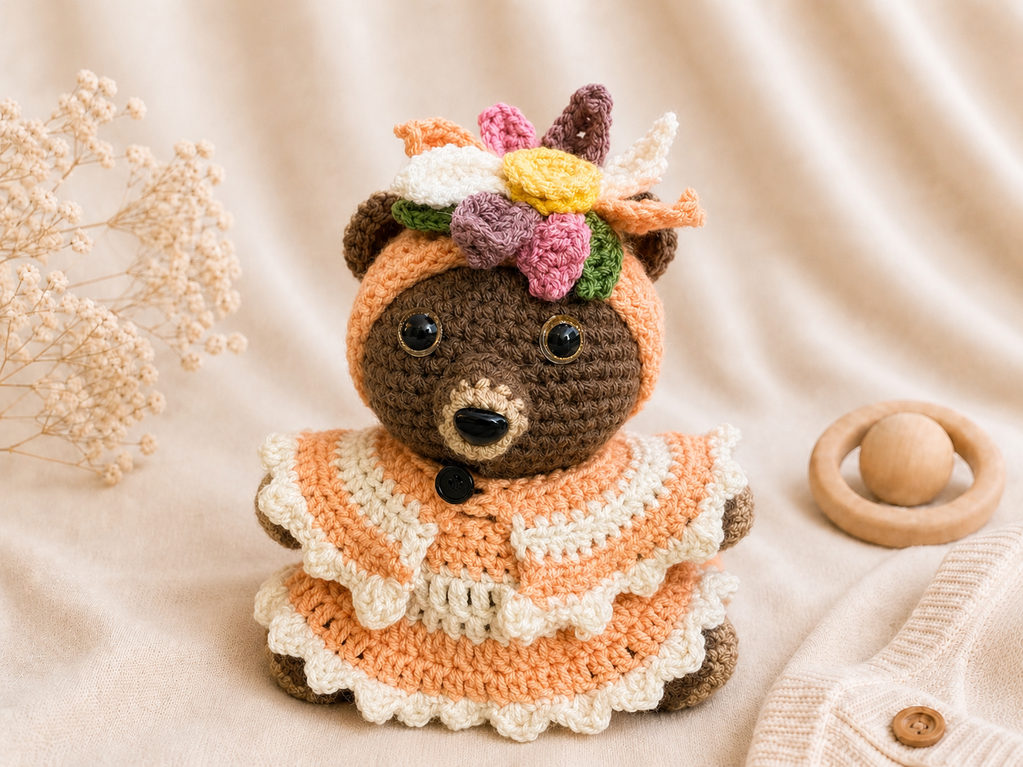 Handcrafted Crochet Floral Bear
