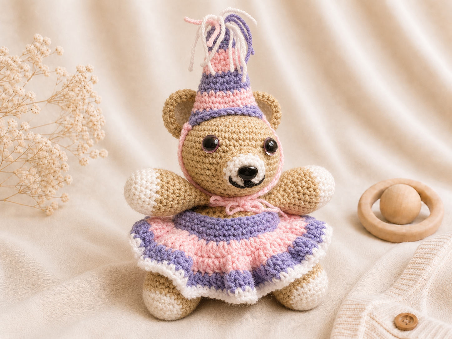 Handcrafted Crochet Birthday Bear