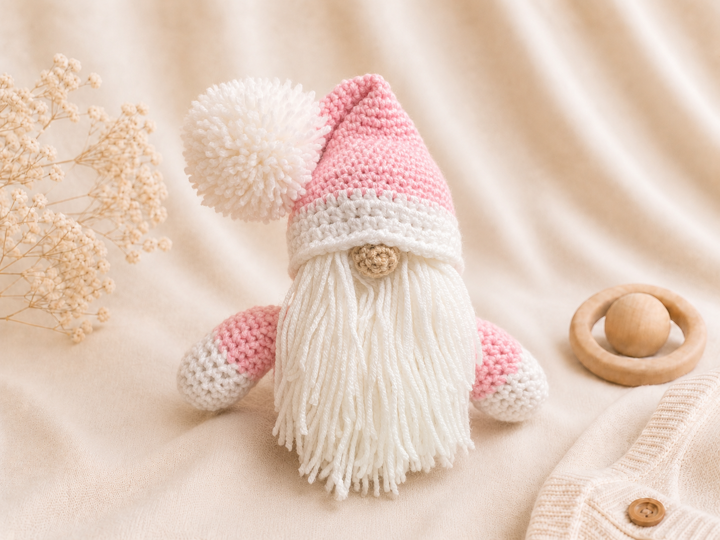 Handcrafted Crochet Pink Gnome